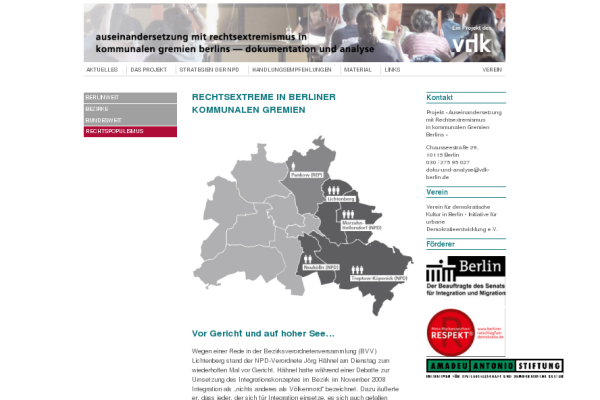 Screenshot: »Auseinandersetzung mit Rechtsextremismus in kommunalen Gremien Berlins«