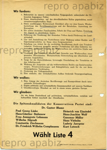 Wahlkampfflugblatt der "Konservativen Partei" - Rückseite (Quelle: apabiz)