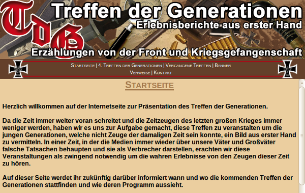 Screenshot: Internetseite "Treffen der Generationen"