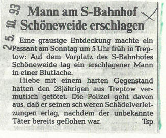 Foto zeigt Presseartikel aus dem Jahr 1993, Text wird im Beitrag aufgegriffen